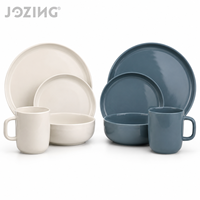 Vente en gros de vaisselle en porcelaine bleue de luxe Jozing, style nordique, assiettes, bols, tasses, passe au lave-vaisselle et au micro-ondes, pour la maison et l'hôtel