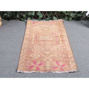 พรมตุรกีขนาดเล็ก 1.4x2.5 ฟุต (44x77 ซม.) พรมขนสัตว์สีน้ำตาลวินเทจลายปะติด - Product Image 4