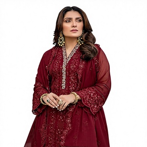 Ensemble de mariage et de fête Shalwar Kameez fait main, design brodé de sequins, en mousseline de soie, 3 pièces non cousues, respirant, prix de gros - Product Image 2
