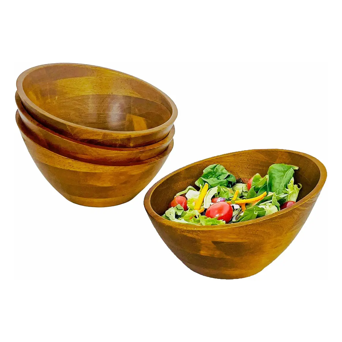 Hot Sale Solid Acacia Wood Bowl Set of 4 Fruit Salad Snack Candy Serving Wooden Bowls Dining Table Personal Bowl at Cheap Price