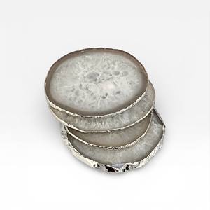 <b>White</b> Natural Agate Stone <b>Coaster</b> Set with Gold Edge Finish for Luxury Table Decor and Home Styling - Product Image 3