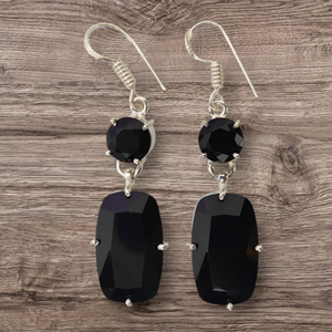Pendientes colgantes de ónix negro de estilo bohemio al por mayor, Pendientes colgantes de moda de fábrica chapados en plata de ley de latón principal - Product Image 4