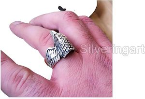 Bague pour homme, bande unie, bague en argent, bague lourde, signet, tête d'aigle, bague artisanale, bijoux personnalisés, bague en argent massif 925 - Product Image 2