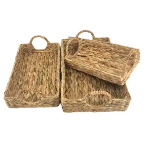 Flexible Kitchen Handcrafted Rectangle Natural Color Water Hyacinth Ready To Ship Small New Top Trays Storage & Organizers