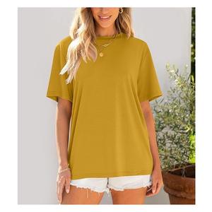 Nouveau Design OEM Service Solide Femmes 100% Coton Manches Courtes Col Rond Épaule Pente T-shirt Confortable Du Bangladesh - Product Image 3