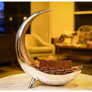 Bol de serveur de chocolat vintage avec base en bois décoration de table à la maison support de chocolat bol de chocolat en métal de haute qualité à vendre - Product Image 3