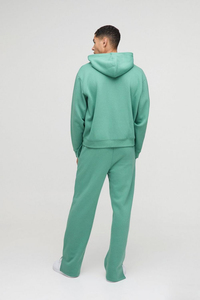 Chándal con capucha recortada de gran tamaño unisex, 100% algodón, verde oscuro, cuadrado, estampado personalizado, sudadera con cremallera, pantalones de chándal con estampado DTG - Product Image 4