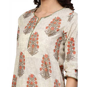 Kurta droit à manches 3/4 en coton beige avec travail de sequins Yash Gallery pour femmes, chemisiers et chemises - Product Image 3