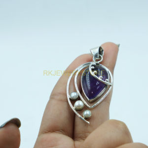 Pendentif artisanal en argent sterling 925 avec améthyste et perle d'eau douce, bijoux en pierres précieuses, cadeau de Noël, cadeau de Nouvel An - Product Image 3