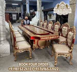 Juego de Comedor de Madera de Teca Tradicional de Lujo, Altamente Elaborado, para 12 Personas, Pulido Rojo Dorado, Tamaño Personalizable - Product Image 2