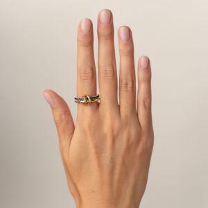 Nouvelle tendance 10k or massif émeraude connecté anneau Style martelé Texture véritable pierre précieuse lien connecter anneau pierre de naissance anneau - Product Image 5