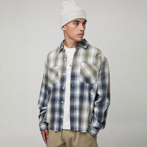 เสื้อเชิ้ตลายสก็อตแขนยาวชายเสื้อโค้งคอพับลงสไตล์ทันสมัยระบายอากาศได้ป้องกันการเกิดรอยยับสำหรับสวมใส่ในฤดูใบไม้ผลิฤดูร้อน - Product Image 1