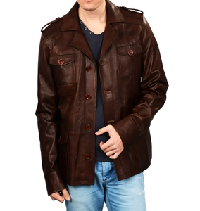 Chaqueta de cuero ajustada informal para hombre personalizada 2024 estilo de motocicleta de invierno con cierre de botón de cuero Natural - Product Image 1
