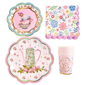 Juego de Vajilla Desechable para Fiesta de Té, Tetera con Diseño de Flores, Platos, Tazas, Servilletas, Decoración para Baby Shower, Fiesta de Cumpleaños de Niñas - Product Image 1