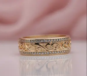 Anillo de Eternidad de Plata de Ley 925, Estilo Vintage, con Moissanita de Corte Brillante, Engaste de Bisel Chapado en Oro para Bodas de Mujer - Product Image 2