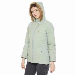 High Quality Wholesale Custom Women's Light Green Quilted Hooded <b>Jacket</b> With Zipper Closure Full Sleeve Autumn Wear - Product Image 4