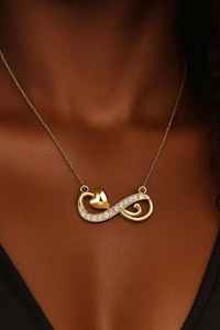 Collier en argent sterling 925 plaqué or 14 carats avec pendentif cœur infini en zircon cubique plaqué rhodium, symbole romantique de l'amour - Product Image 4