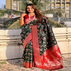 Sari de Seda Suave Banarasi Premium VASTRA COTTAGE, Color Oro Rosa, Zari Meenakari Jaal, Pallu de Rico Contraste con Blusa, Ropa Festiva - Product Image 5