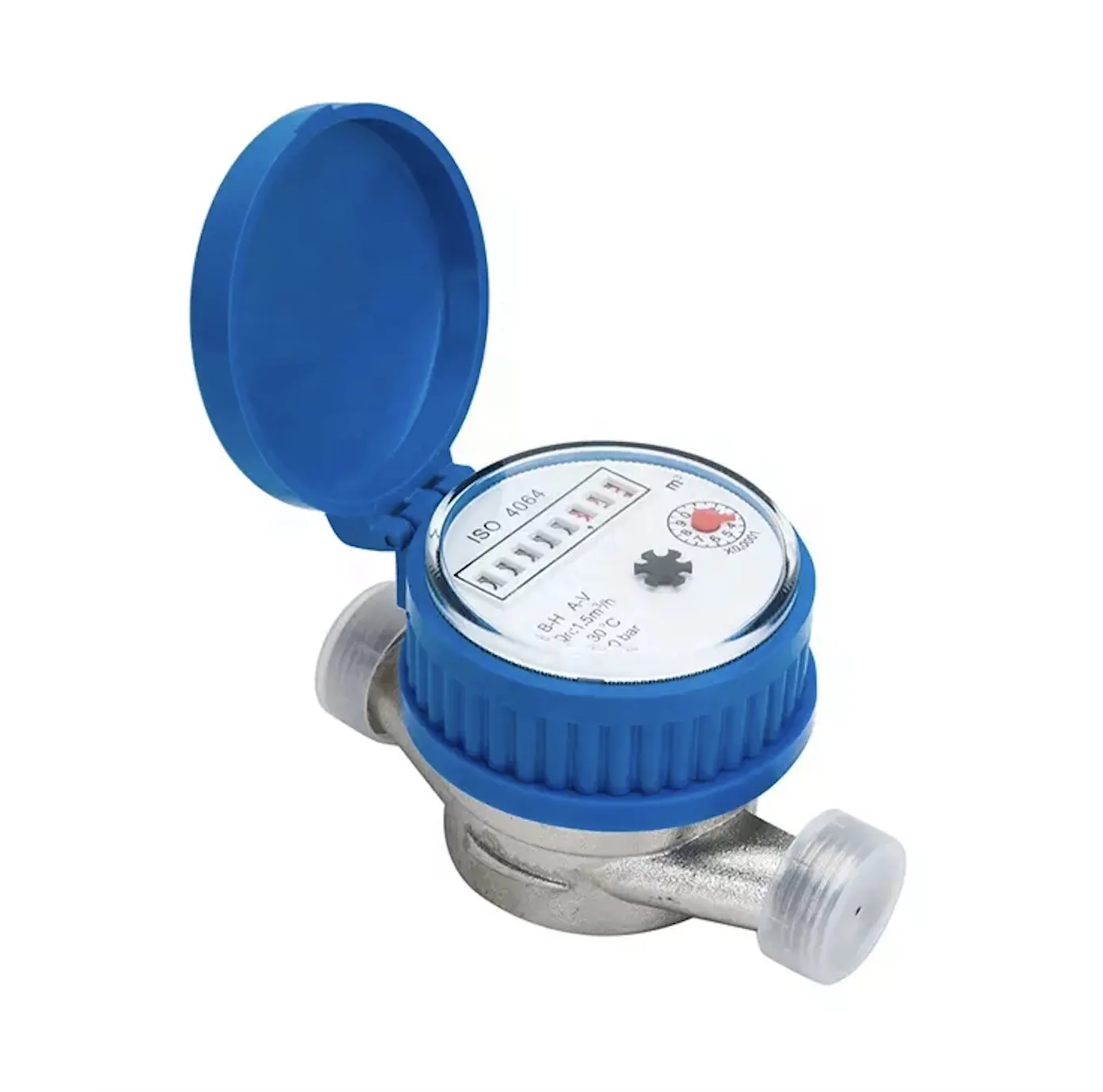 Medidor de água mecânico tipo único jato mostrador seco com turbina dentro do corpo do medidor de latão