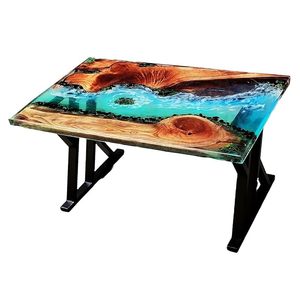 Table à manger rectangulaire moderne en résine époxy artisanale de luxe pour salon, plateau en bois d'acacia, couleur et taille personnalisables - Product Image 2