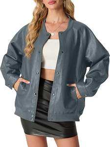 Femmes décontracté peau de mouton Faux Bomber veste coupe ample fermeture à glissière Moto Biker manteau automne/hiver avec Polyester Viscose - Product Image 4