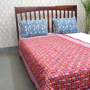 热卖传统木版风格手印100% 有机棉Kantha被子双尺寸印度风格特价 - Product Image 3