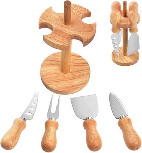 Juego de cuchillos para queso con soporte para tablero de charcutería, Juego de 4 piezas, juego de cuchillos cortadores de queso, soporte para queso de acero inoxidable - Product Image 1