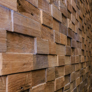Panneaux muraux 3D rustiques en teck recyclé, mosaïque en bois artisanale et durable, revêtement moderne pour appartements, hôtels, villas, centres commerciaux, intérieur - Product Image 2