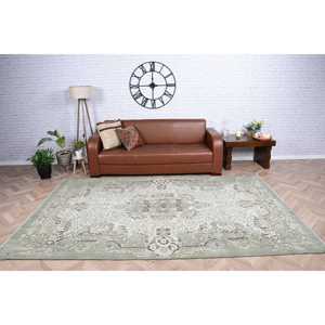 Tapis turc vintage 6,1x9,5 pieds, tapis en laine vert à motifs floraux - Product Image 1