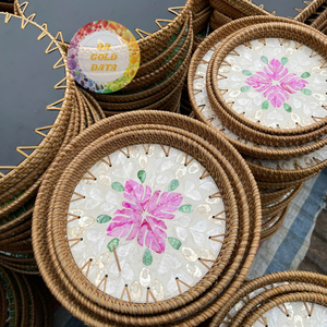 Handmade Wicker Rattan <b>Coffee</b> <b>Table</b> Serving <b>Tray</b> with Islamic Shell Inlay Design for Valentine's Day and Christmas Decor -Caryln - Product Image 6