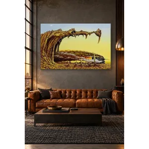 Impression sur toile Fida : Train à vapeur traversant les crocs de crocodile, style surréaliste - Product Image 4
