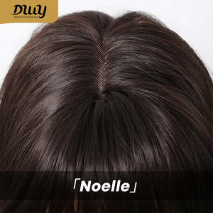 Noelle-DWY 26 Inches Free Part Synthetic <b>Wig</b> for Women Machine Made Long Layer Wave Tea Black Glueless Transparent Lace Bangs - Product Image 5