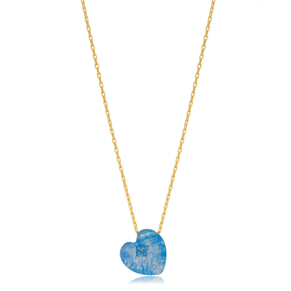 Kalung bandul batu hati biru liontin perak perhiasan perak buatan tangan Turki grosir 925 Sterling perak