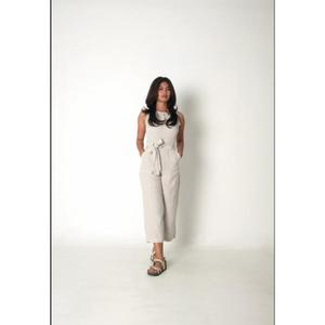 ชุดจั๊มสูทแขนกุดสไตล์โบโฮสำหรับผู้หญิงใหม่คอกลมและความยาวถึงข้อเท้าเข็มขัดคาดเอวสีทึบผ้าลินิน100% สำหรับฤดูร้อน - Product Image 1