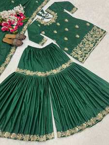 Lancement d'un nouveau look de fête de créateur, salwar kameez, matière crêpe naturelle, broderie de séquence de 5 mm, séchage rapide, style moderne - Product Image 6