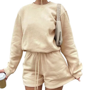 OEM femmes au-dessus du genou solide tricot à capuche ensemble court décontracté deux pièces vêtements de sport en gros été mode tenue - Product Image 5