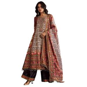 Multicolor Tabby Silk Printed <b>Kurta</b> Palazzo Suit With Dupatta Wholesale <b>Women</b> Ethnic OEM Clothing Factory Bulk Supplier Fashion - Product Image 1