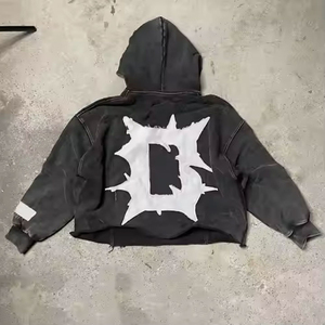 เสื้อฮู้ดดี้ผู้ชายทรงโอเวอร์ไซส์ ผ้าคอตตอน 100% หนานุ่ม ซักฟอกแบบวินเทจ ซิปหน้า สไตล์เทรนดี้ คุณภาพสูง - Product Image 3