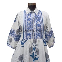 Robe en coton pour femmes, nouvelle conception élégante, imprimé floral à la main, col montant, respirante et confortable pour un usage quotidien