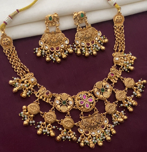 Conjunto de Collar Tradicional Indio para Mujer, Acabado en Oro Antiguo, Perfecto para Bodas, Compromisos, Fiestas, Regalo, Hermoso Diseño - Product Image 1
