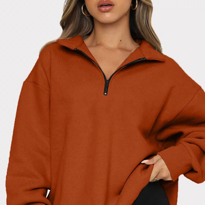 Vente chaude Personnalisé Quart Zip Couleur Unie Pull Dames Femmes Hiver Tops Polaire Sweat Avec Poche - Product Image 5