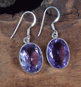 Pendientes de estilo bohemio de Plata de Ley 925 hechos a mano, piedras preciosas de amatista curvadas, patrón de paz, ajuste de bisel púrpura Natural para - Product Image 2