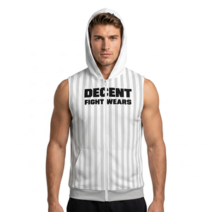 Decent Fight Wears Sleeveless Hoodie Men's Striped Zippered Sweatshirt Casual Breathable Hooded Top Regular Fit Spring Wear - Product Image 1