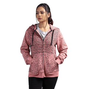 Wholesale <b>Women</b> Pink Zipper Hoodie with <b>Black</b> Dots Screen Printed Casual Fashion Hooded Sweatshirt Custom Logo OEM - Product Image 1