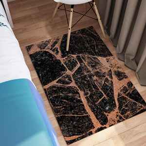 Tapis en marbre noir et cuivre, tapis imprimé, avec poils doux - Product Image 2