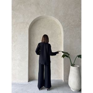 Pantalones de Lino Negro para Mujer Topshow, Producto al por Mayor - Product Image 1