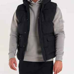 <b>Black</b> Heavyweight Gilet with Hood and Storm Flap Multiple Pockets for Ultimate Casual Outer Wear Stylish and Warm for Autumn - Product Image 4