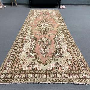 Tapis turc 3,37 x 9,7 pieds, tapis vintage, tapis oriental brun en laine - Product Image 1