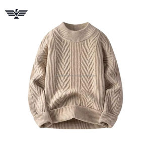 Último suéter de cuello redondo de punto de Cable de algodón 100% Premium para hombre, suéter de invierno antiarrugas, anticontracción, antibolitas, personalizado - Product Image 2