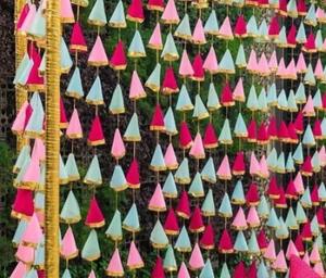 Decoraciones DE BODA Net String Gota Lace Party Event Decoración festiva Idea Multi Color Stage Telón de fondo Ganpati Temple Decoration - Product Image 4